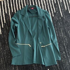 Guess Teal Blazer with Gold Zipper Details